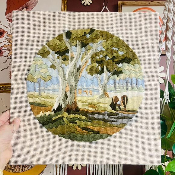 Vintage Other - Vintage Long Stitch Embroidery Artwork Fiber Arts Square Handmade Home Decor